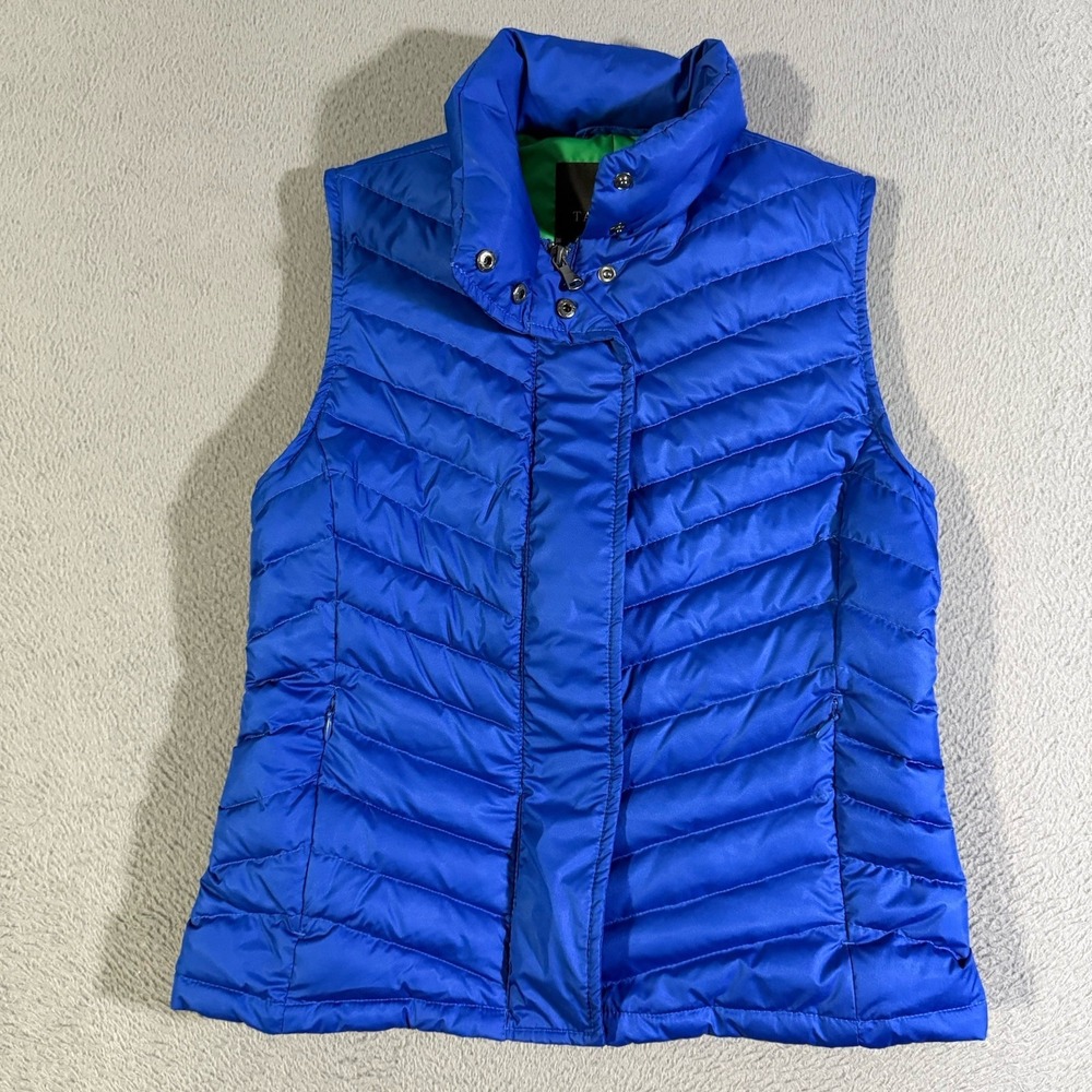 Talbots Quilted Puffer Vest Womens Size Petite‎ Petite Blue Full Zip Snap Down